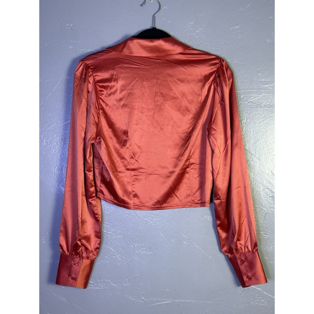 Hyfve bright coral satin crop top collared neckline New Size M - Picture 2 of 10